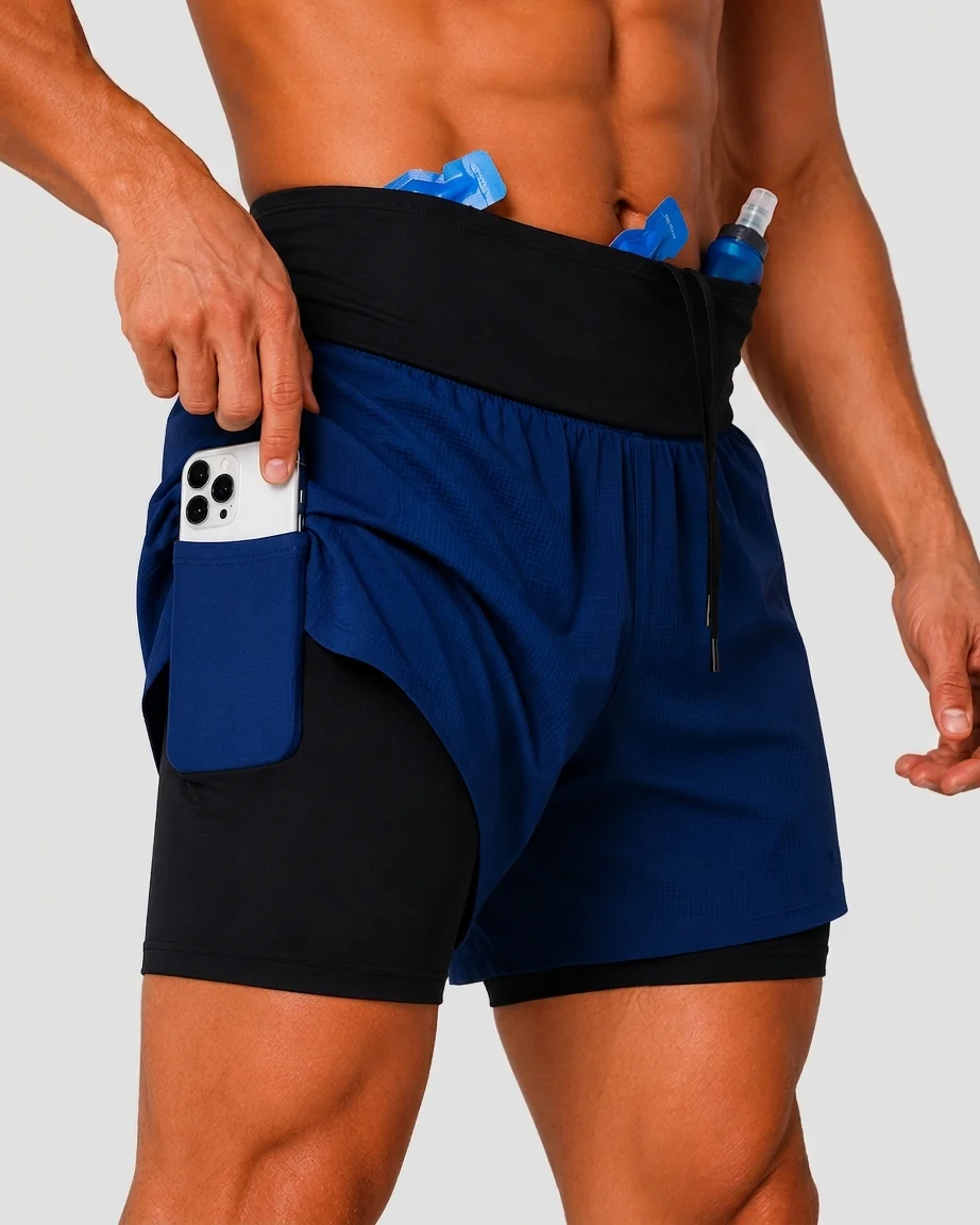 Detalle del bolsillo de la pantaloneta SKUR 5AM en azul noche