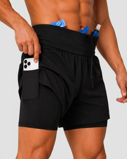 Pantaloneta de running SKUR 5AM 2 en 1 en negro, vista lateral