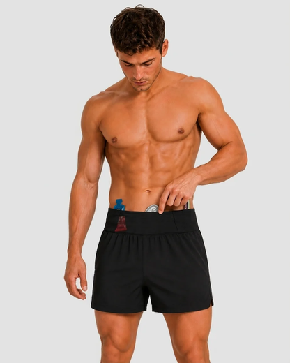 Pantaloneta de running SKUR 5AM 2 en 1 en negro, vista trasera